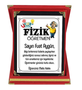 Fizik Öğretmenine Hediye İsim Baskılı Plaket - Öğretmenler Günü Hediyesi (Kırmızı)