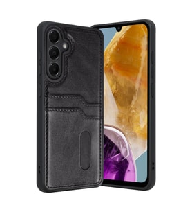 Galaxy M15 Sara Kartvizitli Deri Kılıf - Siyah