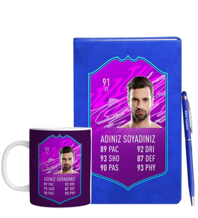 Tasarım Kişiye Özel Fut Kart Defter Kalem Kupa Hediye Seti