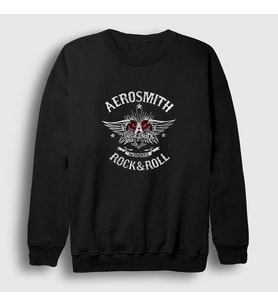 Presmono Unisex Siyah Rock And Roll Aerosmith Sweatshirt 386567tt