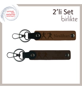 Boks Sever Sevgiliye Özel, Eldiven Motifli, Kişisel 2’li Deri Anahtarlık Hediyesi, A Kahve-K Kahve