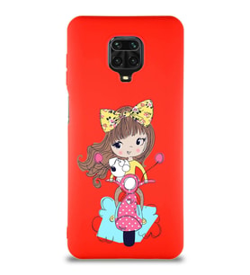 Xiaomi Redmi Note 9S Soft Premier Kapak Vespagirl Tasarımlı Silikon Kılıf - Kırmızı (Şeffaf)