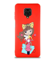 Xiaomi Redmi Note 9S Soft Premier Kapak Vespagirl Tasarımlı Silikon Kılıf - Kırmızı (Şeffaf)