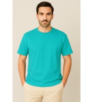 Oversize Unisex Yarım Kollu Bisiklet Yaka %100 Pamuk Baskısız T-shirt (Turkuaz)