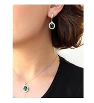 Yeşil Beyaz Zirkon Taşlı Oval Gümüş Kolye Küpe Takım