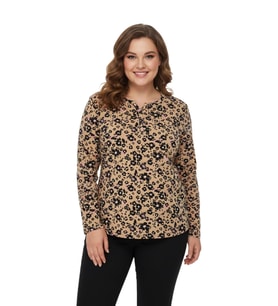 Kadın V Yaka Baskılı 2 Düğmeli Bluz BGL-ST05093 (Camel)