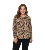 Kadın V Yaka Baskılı 2 Düğmeli Bluz BGL-ST05093 (Camel)