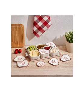 Bird Red 15 Parça Tepsili Oval Kahvaltılık