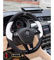 Vw Arteon Dikme Direksiyon Kılıfı Delikli Deri Parlak Siyah Beyaz Detay Çift Yüzük ve Dikiş 2017-2020