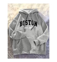 Unisex Boston Baskılı Oversize Sweatshirt (Gri)