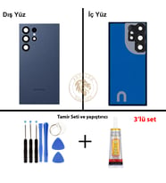 Samsung S24 Ultra Mavi Arka Pil Kapağı Batarya Kapağı Lazer Kesim + Yapıştırıcı ve Vida Seti