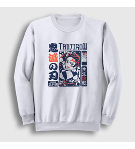 Presmono Unisex Beyaz Rage Tanjiro Kamado Anime Demon Slayer Kimetsu No Yaiba Sweatshirt 307680tt