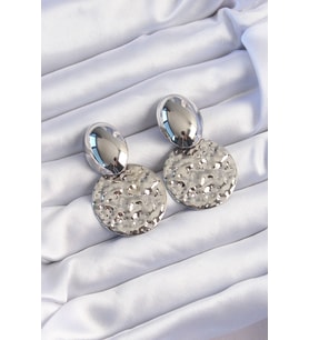 Pirinç Gümüş Renk Oval Ezme Plaka Küpe - TJ-BKP9234