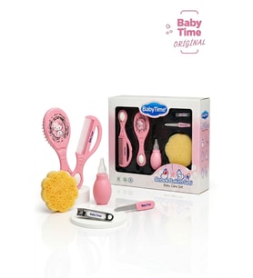 BabyTime 6 lı Bebek Bakım Seti Pembe–Burun Aspiratörü,Tarak,Fırça,Tırnak Makası ve Törpü Ak512