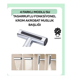 Mey İthalat® Çok Fonksiyonlu Musluk Başlığı 4 Su Modu Geniş Uyumlu Adaptör Seti Mutfak ve Bany