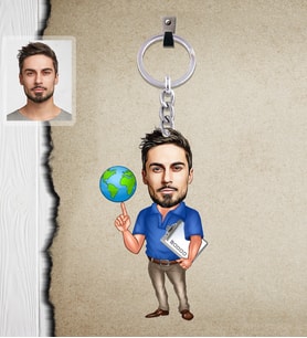 Kişiye Özel İş Adamı Karikatürlü  Ahşap Anahtarlık Bay-16-Eco