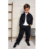 Cg Kids Jogger Kumaş Pantolon Ceket Basic Uzun Kollu Body 3lü Alt Üst Takım Erkek Çocuk Takım (Siyah)