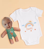 BK Kids Kişiye Özel Fotoğraflı Bebek Yastık ve Bebek Body Zıbın Hediye Seti - Model 19