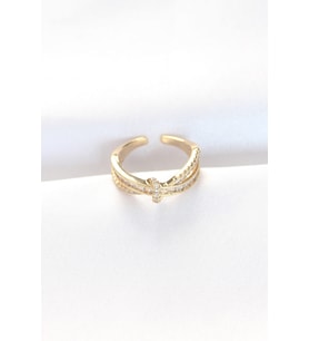 Kıvrım Model Gold Renk Zirkon Taşlı Ayarlanabilir Yüzük (Altın)