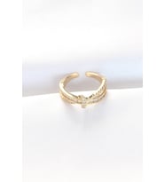Kıvrım Model Gold Renk Zirkon Taşlı Ayarlanabilir Yüzük (Altın)