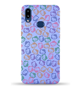 Samsung Galaxy A10s Uyumlu Lansman Kılıf Hello Kitty Tasarımlı İçi Kadife Kapak-Lila (Şeffaf)
