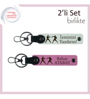 Ringin Kalbinde Taşınacak Hediye, Boks Temalı, Kişisel Yazılı 2’li Anahtarlık, Beyaz-Pembe