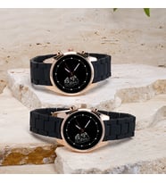 Aslan Figürlü Çift Sevgili Saati, Erkek ve Kadın Kol Saati, Sevgili Özel, İsim ve Tarih Yazılabilir (Beyaz-Rose Gold)