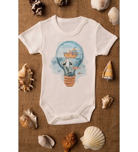Unisex Ekru Bebek Balina Baskılı Çıtçıtlı Body