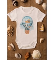 Unisex Ekru Bebek Balina Baskılı Çıtçıtlı Body