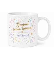İsme Özel Konfeti Desenli Kutlama Kupası Doğum Günü Hediye Bardak