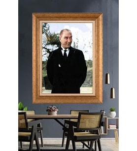 Altın Varaklı Çerçeveli Paspartulu Atatürk Tablo DC1209 (Gold)