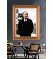 Altın Varaklı Çerçeveli Paspartulu Atatürk Tablo DC1209 (Gold)