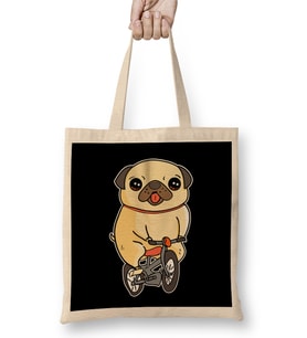 Pug Puppy Riding Bicycle Adorable Dog Bike Ride Bez Çanta Uzun Saplı