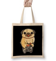 Pug Puppy Riding Bicycle Adorable Dog Bike Ride Bez Çanta Uzun Saplı