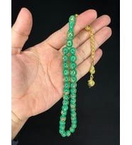 ALTIN VARAKLI UÇAK CAMI TESBİH KÜRE KESİM 10MM YEŞİL RENKLİ T-688 (Çok Renkli)