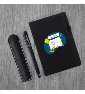 Kişiye Özel UV Baskılı Mühendis Temalı Siyah Defter & Siyah Roller Kalem Seti