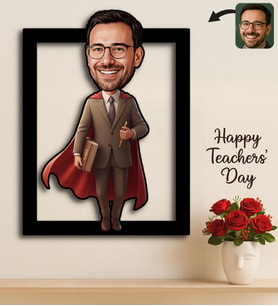 BK Gift Kişiye Özel Erkek Öğretmen Karikatürlü 3D Ahşap Tablo -18, Öğretmene Hediye, Öğretmenler Günü Hediyesi