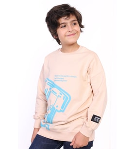 Toontoy Erkek Çocuk E harf Baskılı Sweatshirt (Bej)