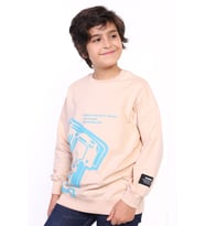 Toontoy Erkek Çocuk E harf Baskılı Sweatshirt (Bej)