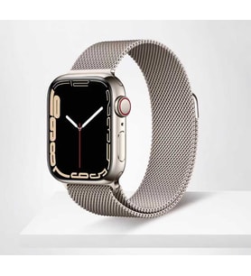 Apple Watch 7 45mm Uyumlu Kordon Hasır Metal Mıknatıslı Örgü Zore KRD-01 Kayış (Bej)