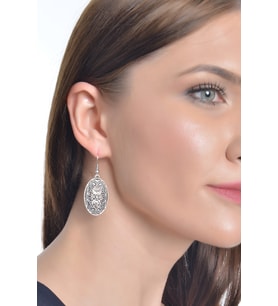 Kadın Antik Gümüş Kaplama Sallatntılı Motif Küpe