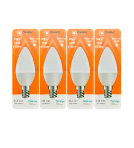(4 Adet) Osaka 9W (70W) Beyaz Işık (6500K) E14 Duylu (İnce Duy) Led Mum Ampul