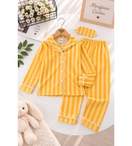 Çubuk Desen Göz Bantlı Erkek Çocuk Mevsimlik Pijama Takımı - Sarı
