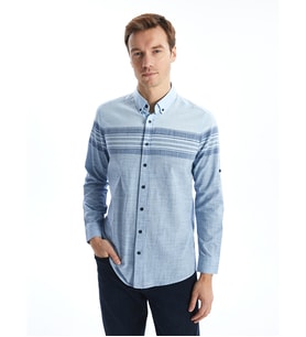 LCWAIKIKI Classic Mavi Regular Fit Uzun Kollu Çizgili Erkek Dokulu Gömlek