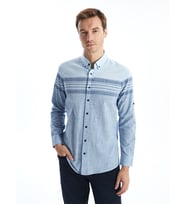 LCWAIKIKI Classic Mavi Regular Fit Uzun Kollu Çizgili Erkek Dokulu Gömlek