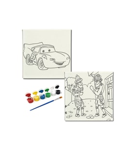 Okul Etkinliği-2'li Tuval Boyama Seti. 20x20 Cm Uv Baskı 6 Akrilik Boya 1 Fırça-model-345