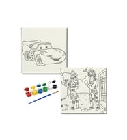 Okul Etkinliği-2'li Tuval Boyama Seti. 20x20 Cm Uv Baskı 6 Akrilik Boya 1 Fırça-model-345