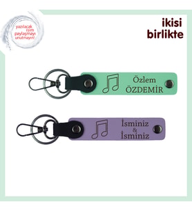 Konser Aşkına Sahip Sevgiliye, Kişisel Deri Anahtarlık Takımı, Adınız Yazılı, Açık Yeşil-Mor Menekşe