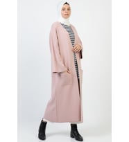 Kadın Kışlık Kimono Kol Cepli V Yaka Hırka 4100 (Pudra)