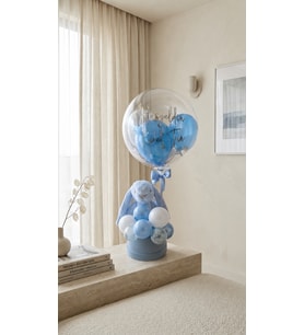 Yenidoğan, hoşgeldin bebek balon Hediye Kutusu – Peluş Tavşan &Balonlu (Bebe Mavisi)